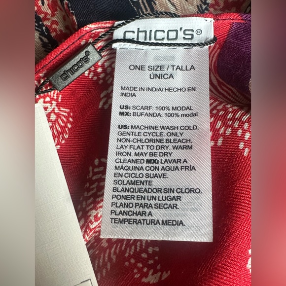 Chico’s scarf 24by72 inches-Colorful -Gentle wash with cold water - Picture 4 of 8